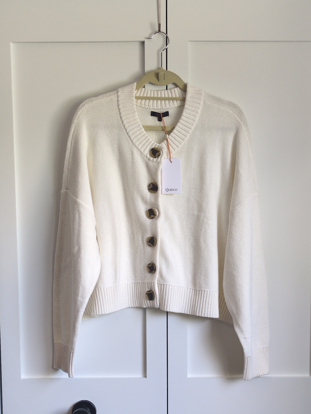 Quince 100% Organic Cotton Cropped Cardigan Ivory XL NWT